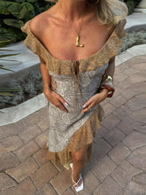 LIZAKOSHT  -  Printed Flounce Lace Up Long Halter Dress Woman Slim Sleeveless Patchwork Color Chic Robes Sexy Beach Vacation Women's Dresses